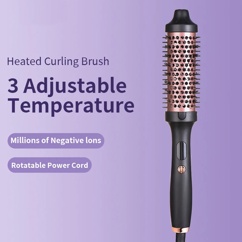 32Mm Barrel Negative Ion Volumized Infrared Heated Hair Straightener Curling Brush Thermal round Brush