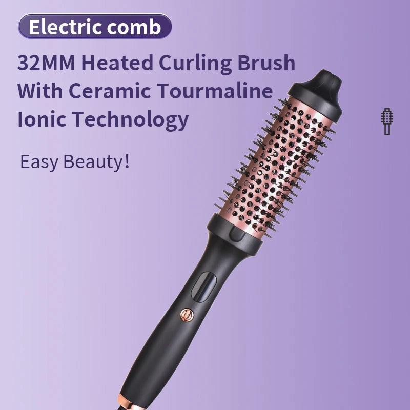 32Mm Barrel Negative Ion Volumized Infrared Heated Hair Straightener Curling Brush Thermal round Brush
