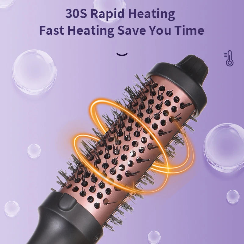 32Mm Barrel Negative Ion Volumized Infrared Heated Hair Straightener Curling Brush Thermal round Brush