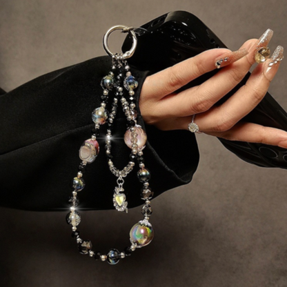 Lanière de Téléphone Portable Noire avec pendentif cœur